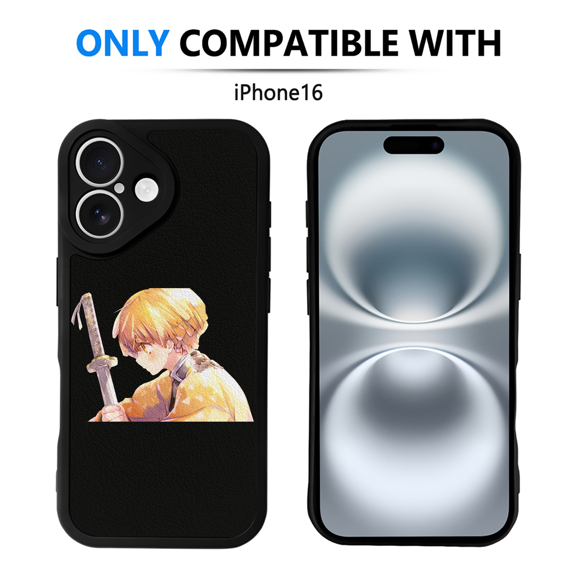 （画像用） 鬼滅の刃（きめつのやいば）我妻 善逸／あがつま ぜんいつ Agatsuma Zenitsu 【iPhone 16シリーズ対応】シリコンスマホケース（レザー調） 材質：シリコン